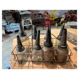 Vintage Glass Oil Jars with Carrier