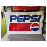 Large Pepsi Metal Sign with Wood Backer Frame