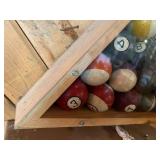 Vintage Pool Balls in Display Cabinet