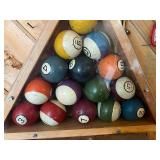 Vintage Pool Balls in Display Cabinet