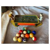 Vintage Winding Mechanical Litho Tin Toy Pool Table - Rare