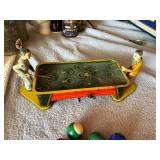 Vintage Winding Mechanical Litho Tin Toy Pool Table - Rare