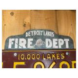 1955 MN License Plate with Detroit Lakes Fire Dept Topper