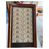 Department of The Treasury Framed Uncut Sheet of Dollar Bills