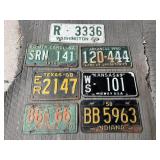 Vintage License Plates - 1940 Nebraska, 1950 Texas, Indiana & Arkansas