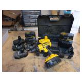 DeWalt 18V Driver, (8) Batteries and (2) Chargers + Case