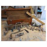 Antique Tool Box with Hand Drills, Plane and Draw Knife