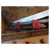 Ingersoll-Rand Millers Falls Cast Iron Miter Box (Part No. 1124), (3) Jorgensen Wood Clamps, Craftsman Aluminum Square and (2) Bar Clamps - NO SHIPPING