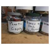 (29) Jars of Sorted Hardware - Deck Screws, Brass Screws, Plastic Caps, Markers, Anchors, Hinges, Washers and More - NO SHIPPING