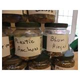 (29) Jars of Sorted Hardware - Deck Screws, Brass Screws, Plastic Caps, Markers, Anchors, Hinges, Washers and More - NO SHIPPING