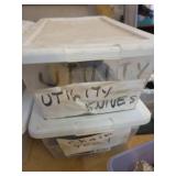 Lot of Hardware in Shoebox Totes - Door Hardware, Hinges, Utility Knives and More - NO SHIPPING