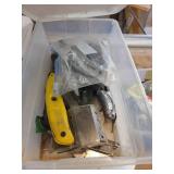 Lot of Hardware in Shoebox Totes - Door Hardware, Hinges, Utility Knives and More - NO SHIPPING