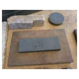 Lot of Assorted Sharpening Stones in Metal Toolbox