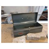 Lot of Assorted Sharpening Stones in Metal Toolbox