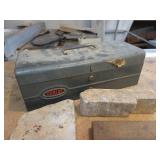 Lot of Assorted Sharpening Stones in Metal Toolbox