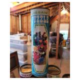 Vintage Pressman "Skill Ball" Board and (9) Empty HG Toys Jigsaw Puzzle Tubes with Puzzle Pieces