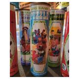 Vintage Pressman "Skill Ball" Board and (9) Empty HG Toys Jigsaw Puzzle Tubes with Puzzle Pieces