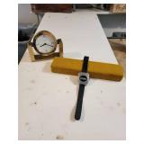 Tiffany & Co. Solid Brass Desk Clock, Serial No. 215389 and Early Digital Watch