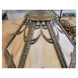Vintage 7 Panel Slag Glass Metal Filigree Swag Lamp - NO SHIPPING