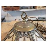 Vintage 7 Panel Slag Glass Metal Filigree Swag Lamp - NO SHIPPING