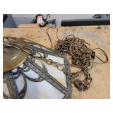 Vintage 7 Panel Slag Glass Metal Filigree Swag Lamp - NO SHIPPING