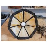 Vintage 7 Panel Slag Glass Metal Filigree Swag Lamp - NO SHIPPING