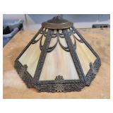 Vintage 7 Panel Slag Glass Metal Filigree Lamp Shade - NO SHIPPING