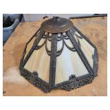 Vintage 7 Panel Slag Glass Metal Filigree Lamp Shade - NO SHIPPING