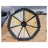 Vintage 7 Panel Slag Glass Metal Filigree Lamp Shade - NO SHIPPING