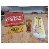 Lot of Vintage Thermometers - Dr. Pepper, Burpee, Coca-Cola Sign, and License Plate