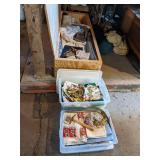 Large Lot of Upholstery Fabric and Supplies in Chest (72" x 25" x 13") and Several Totes Full - NO SHIPPING