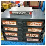 CABINET WITH ASSORTED WASHERS/RINGS AND MORE