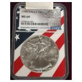 1992 Silver Eagle Dollar Coin -- MS69
