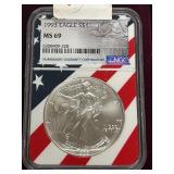 1993 Silver Eagle Dollar Coin -- MS69