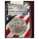 1994 Silver Eagle Dollar Coin -- MS69