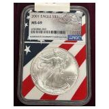 2001 Silver Eagle Dollar Coin -- MS69