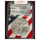 2018 Silver Eagle Dollar Coin -- MS69