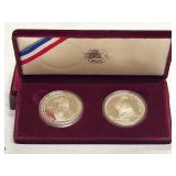 1983 / 1984 Olympic U.S. Mint Proof Silver Dollar Two-Coin Set with Display