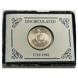 1982 UNC Washington Half Dollar Coin -- 90% Silver