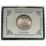 1982 UNC Washington Half Dollar Coin -- 90% Silver
