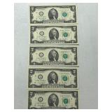 Lot Of (5) $2 Notes