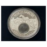 Native American Mint 2023 North Dakota 10-Dollar Proof --  1oz .999 Fine Silver Bullion With Encased Buffalo Horn Specimen