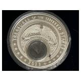 Native American Mint 2023 North Dakota 10-Dollar Proof --  1oz .999 Fine Silver Bullion With Encased Buffalo Horn Specimen