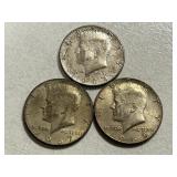 (3) Kennedy Silver Half Dollars -- 1964 / 1967 / 1969