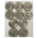 (10) Kennedy Half Dollar Coins