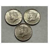 (3) 1964 Kennedy Silver Half Dollars