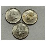 (3) 1964 Kennedy Silver Half Dollars