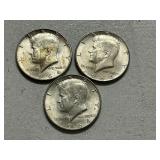 (3) 1964 Kennedy Silver Half Dollars