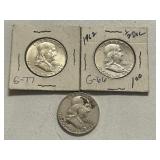 (3) Franklin Silver Half Dollars