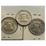 (3) Franklin Silver Half Dollars